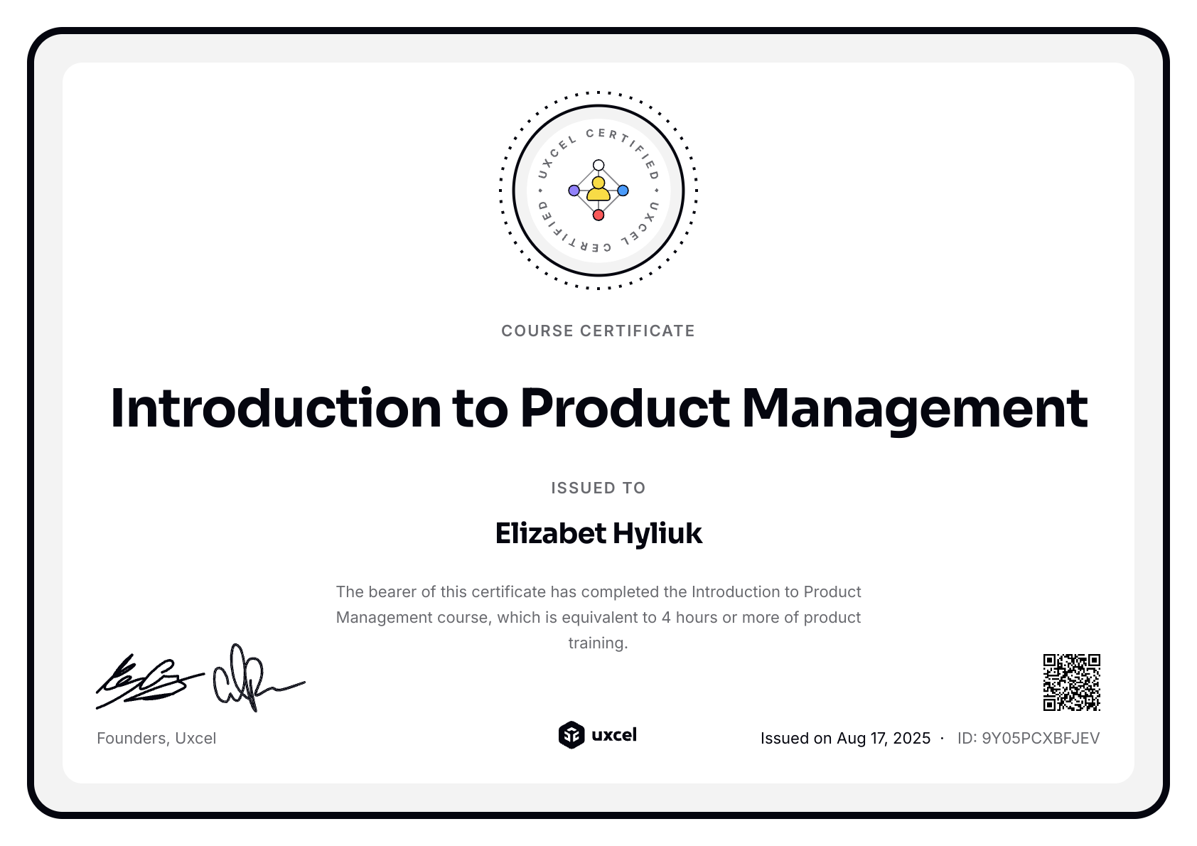 Elizabet Hyliuk's certificate